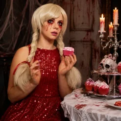 Pruik Creepy doll blond