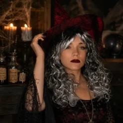 Pruik Witchy grey grijs lang