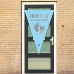 Puntvlag babyshower voetjes blauw jongen - 100 x 150cm