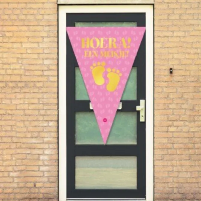 Puntvlag Hoera een meisje 100x150CM