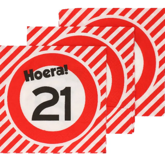 Servetten 21 jaar verkeersbord 33x33 cm - 20 stuks