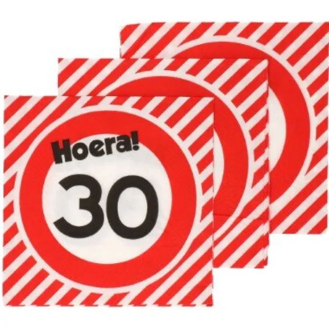Servetten 30 jaar verkeersbord 33x33 cm - 20 stuks