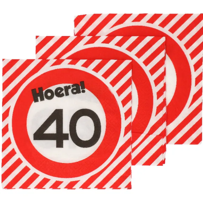 Servetten 40 jaar verkeersbord 33x33 cm - 20 stuks