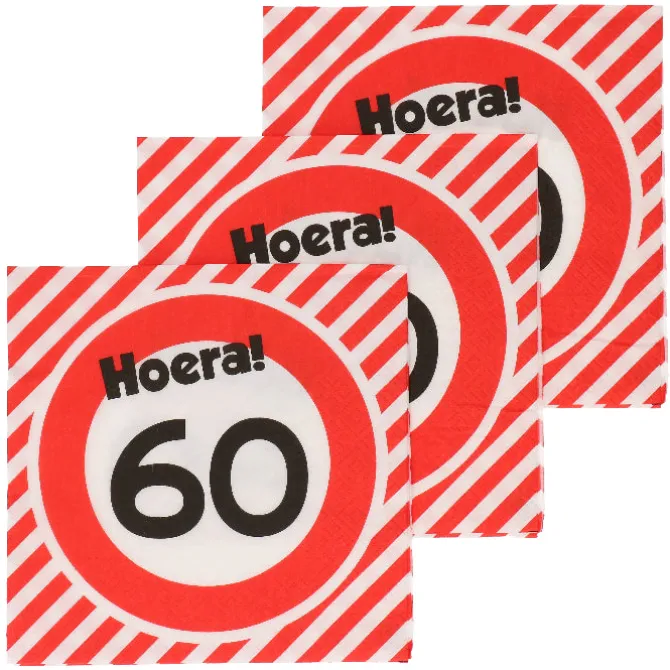 Servetten 60 jaar verkeersbord 33x33 cm - 20 stuks