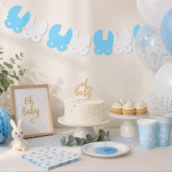 Slinger babyshower kinderwagen blauw/wit jongen 3m