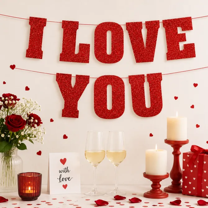 Slinger I love you glitter rood 40cm 7m
