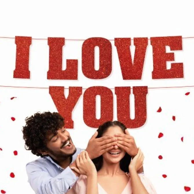 Slinger I love you glitter rood 40cm 7m