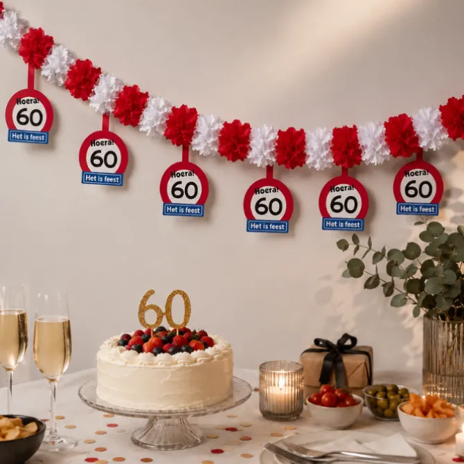 Slinger papier 60 jaar rood/wit