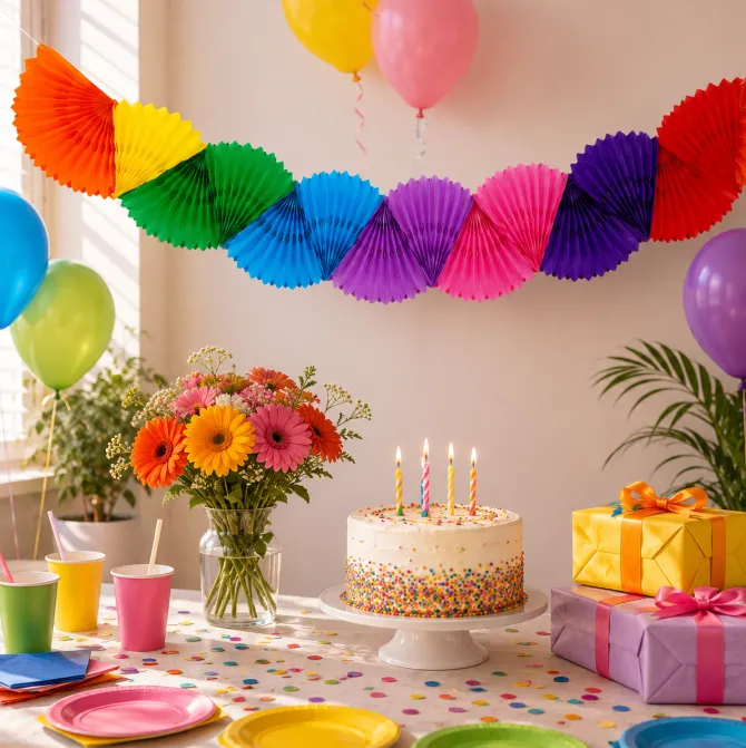 Slinger papier waaier meerkleurig 4m