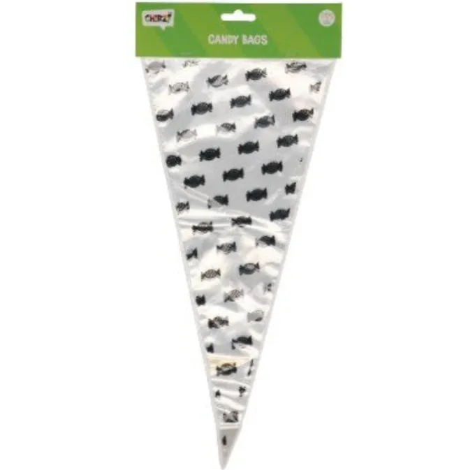 Snoepzakjes plastic transparant/zwart 12 stuks