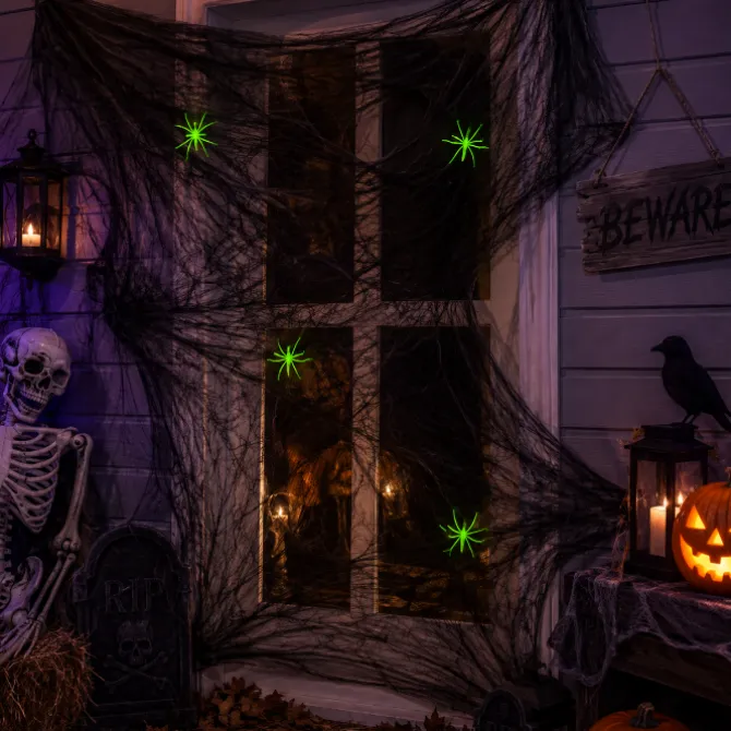 Spinnenweb Halloween rekbaar 4 spinnen zwart