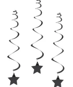 Swirls hangdecoratie sterretjes zwart 6 stuks