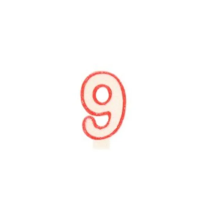 Taartkaarsje cijfer 9 rood/wit