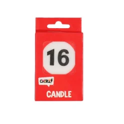 Taartkaarsje 16 rood/wit – 1 stuk