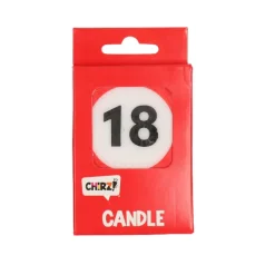 Taartkaarsje 18 rood/wit – 1 stuk