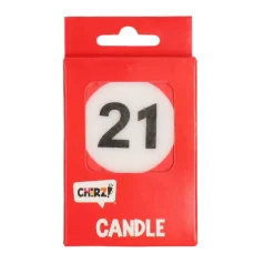 Taartkaarsje 21 rood/wit – 1 stuk