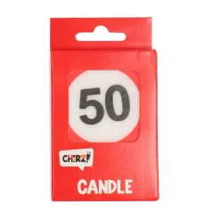 Taartkaarsje 50 rood/wit – 1 stuk