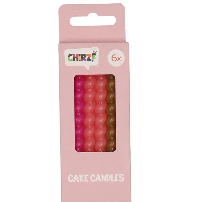 Taartkaarsjes roze/goud swirls – 6 stuks