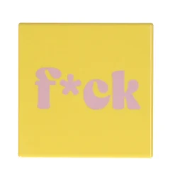 Tegeltje 'f*ck' - geel met lila - 10x10 cm