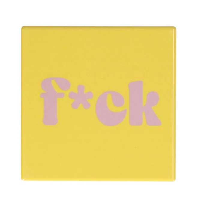 Tegeltje 'f*ck' - geel met lila - 10x10 cm