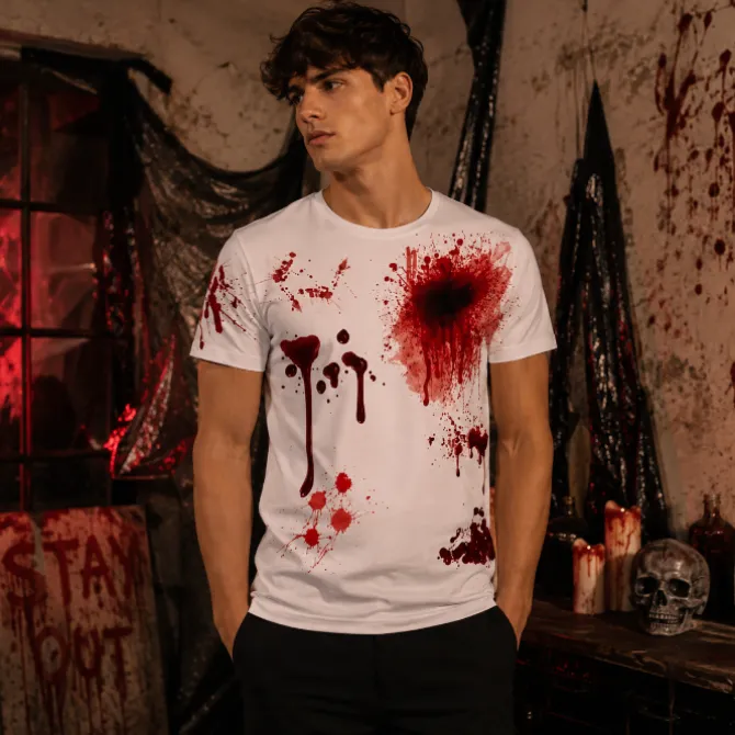 T-shirt Halloween wit bloederig one size