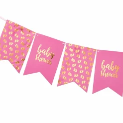 Vlaggenlijn baby shower roze - 4m