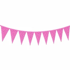 Vlaggenlijn glitter fel roze groot - 6m (10 vlaggen)