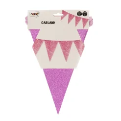 Vlaggenlijn glitter fel roze groot - 6m (10 vlaggen)