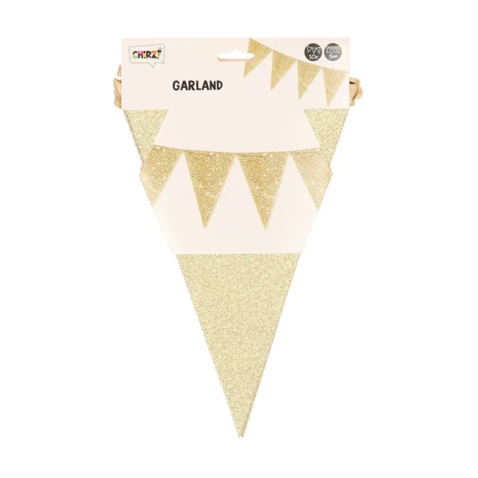 Vlaggenlijn glitter goud groot - 6m (10 vlaggen)