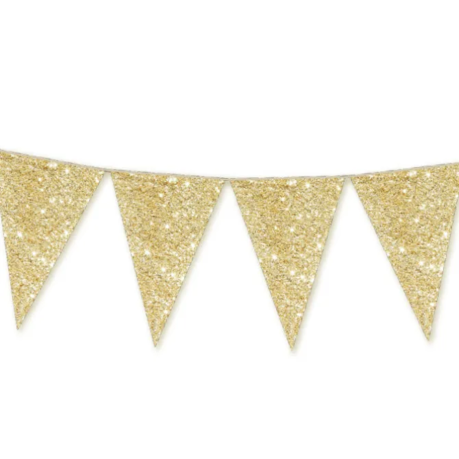 Vlaggenlijn glitter goud klein - 6m (12 vlaggen)