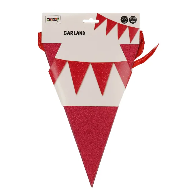 Vlaggenlijn glitter rood groot - 6m (10 vlaggen)