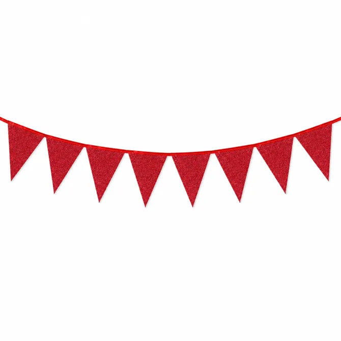 Vlaggenlijn glitter rood groot - 6m (10 vlaggen)
