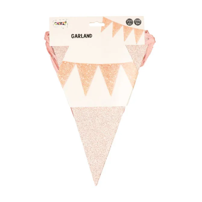 Vlaggenlijn glitter roségoud groot - 6m (10 vlaggen)