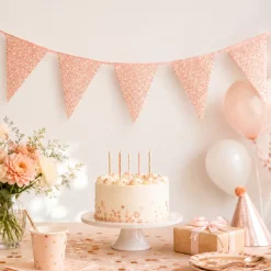 Vlaggenlijn glitter roségoud groot - 6m (10 vlaggen)