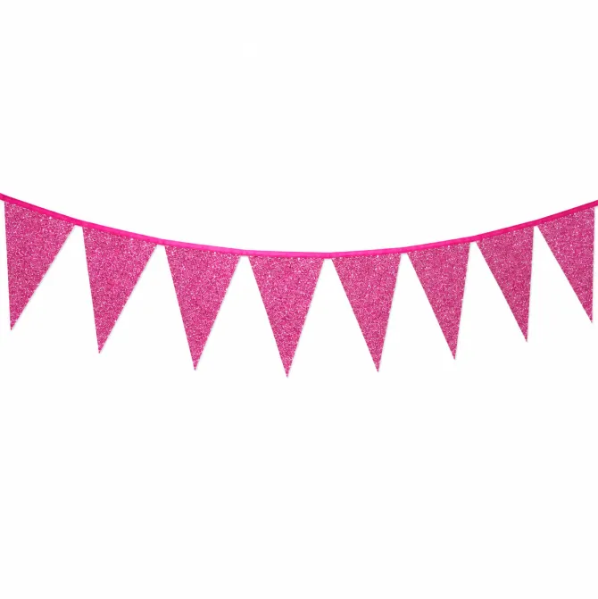 Vlaggenlijn glitter roze groot - 6m (10 vlaggen)