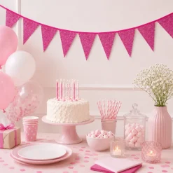 Vlaggenlijn glitter roze groot - 6m (10 vlaggen)
