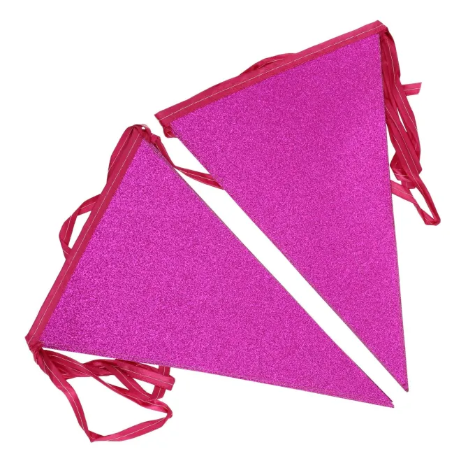 Vlaggenlijn glitter roze groot - 6m (10 vlaggen)