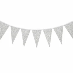 Vlaggenlijn glitter zilver groot - 6m (10 vlaggen)