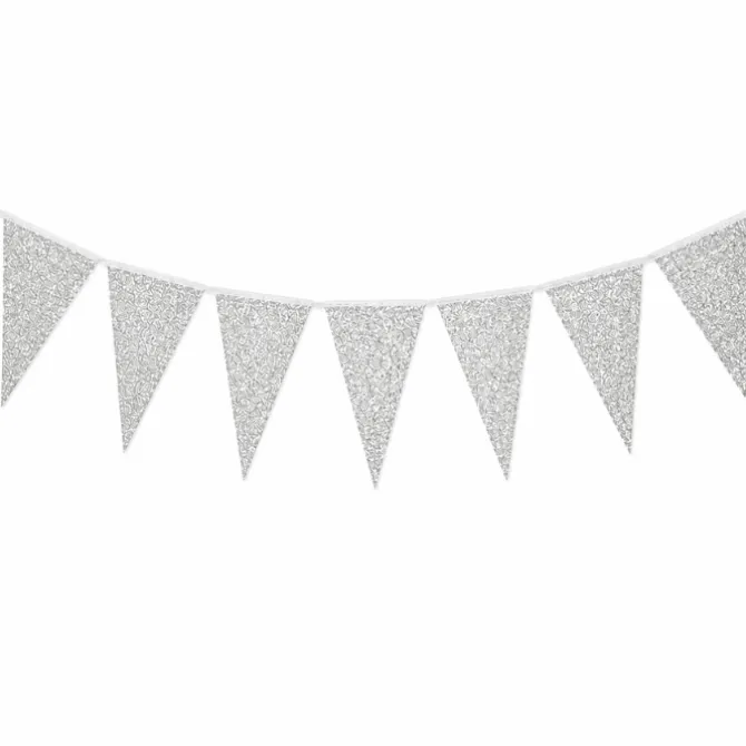 Vlaggenlijn glitter zilver groot - 6m (10 vlaggen)