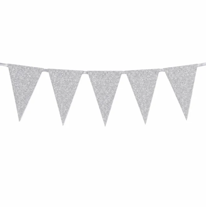 Vlaggenlijn glitter zilver klein - 6m (12 vlaggen)