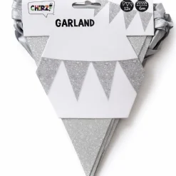 Vlaggenlijn glitter zilver klein - 6m (12 vlaggen)