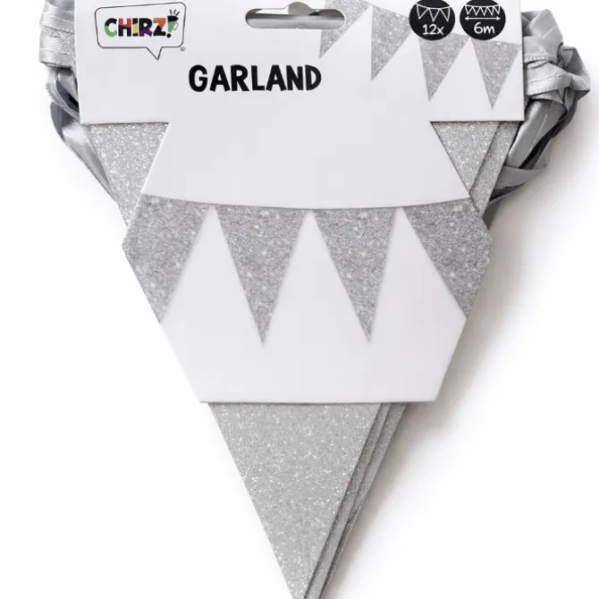 Vlaggenlijn glitter zilver klein - 6m (12 vlaggen)