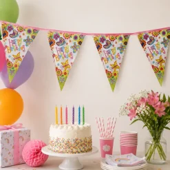 Vlaggenlijn Happy Birthday bloemen - 2,6m