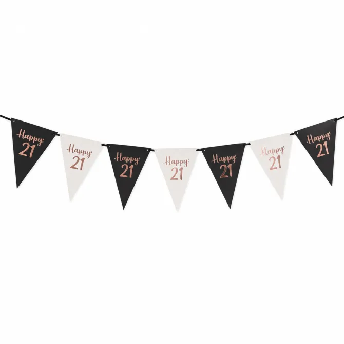 Vlaggenlijn Happy 21 rosegoud papier - 5m (15 vlaggen)