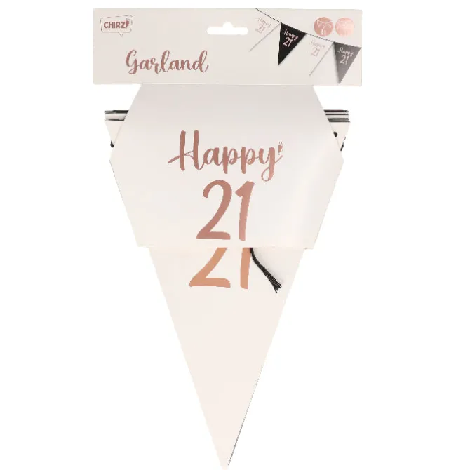 Vlaggenlijn Happy 21 rosegoud papier - 5m (15 vlaggen)