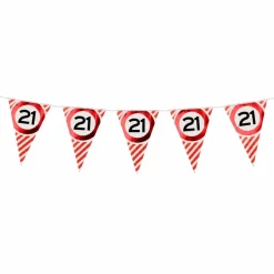 Vlaggenlijn 21 jaar rood/wit - 3m (10 vlaggen)