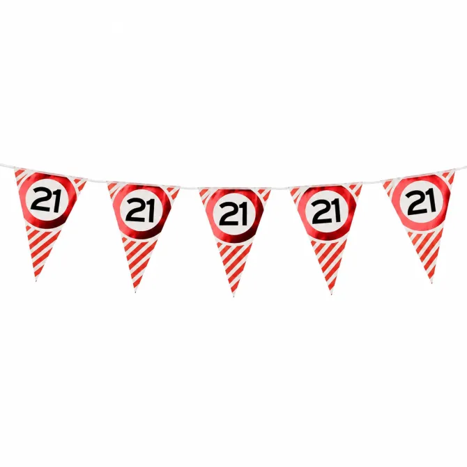 Vlaggenlijn 21 jaar rood/wit - 3m (10 vlaggen)