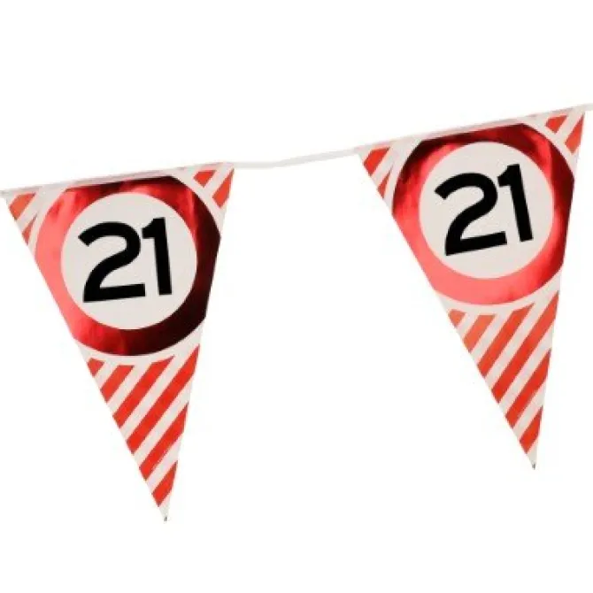 Vlaggenlijn 21 jaar rood/wit - 3m (10 vlaggen)