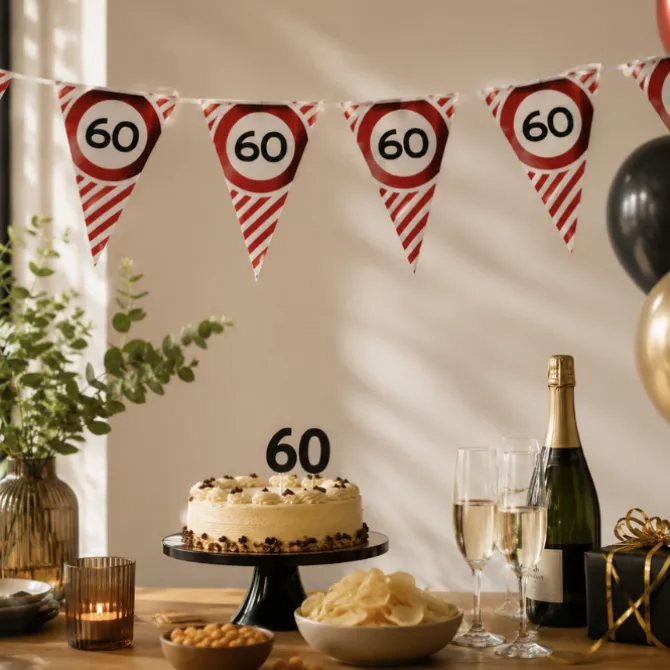 Vlaggenlijn 60 jaar rood/wit - 3m (10 vlaggen)