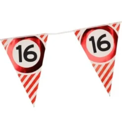 Vlaggenlijn 16 jaar rood/wit - 3m (10 vlaggen)